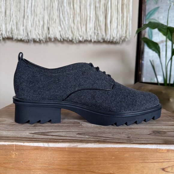 Zara Gray Felted Flannel Blucher Platform Track Sole 90s Academia Oxford Shoes - Picture 6 of 17